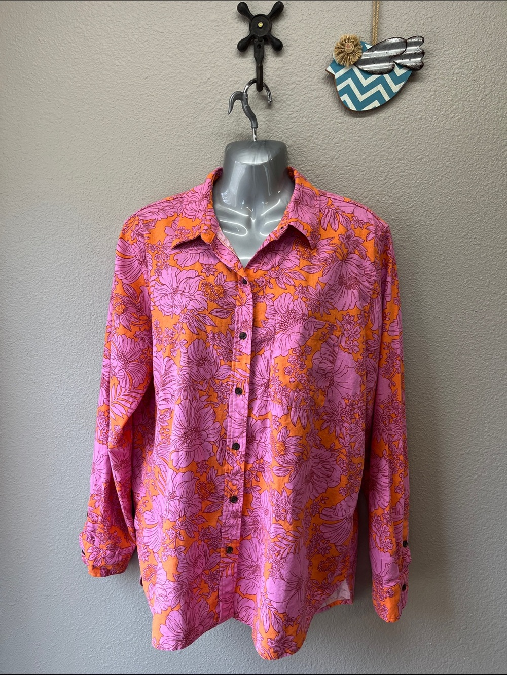 Universal thread long sleeve linen blend button up shirt size M